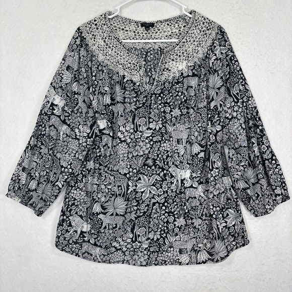 Talbots Tops - Talbots Jungle Print Peasant Blouse Womens XL Petite Cotton Boho